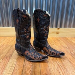 Corral Brown Snip Toe Heeled Laser Cut Goatskin Cowgirl Boots C2107 Size 10M